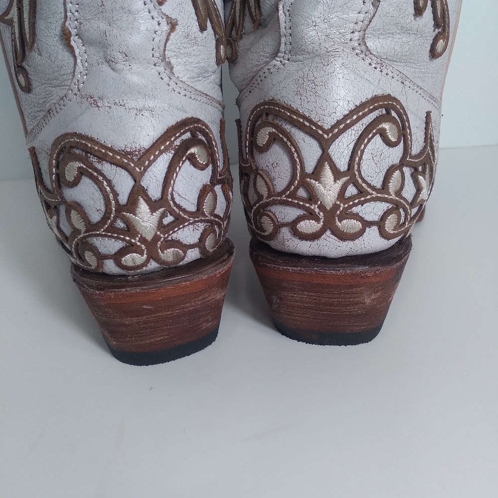 Ferrini Womens Ivy Snip Toe Mid Calf Brown/ Off White Western Boots- Size 9 - Picture 9 of 11